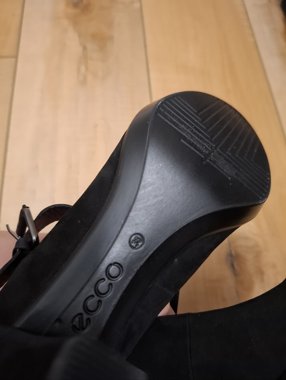 Ecco Heels Women's 38 Black Suede Shape 55 Plateau Mary Jane Adjustable Strap - Picture 6 of 6